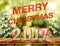 Merry Christmas 2017 number on Brown Wood table top with abstrac