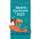 Merry Christmas 2023 congratulation design with text greeting and sleigh full of presents.