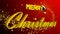 Merry christmas 3D lettering in gold colour in front of a red background with gold stars