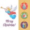 Merry Christmas. Angels blowing trumpets. Vector illustration.