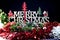 Merry Christmas arrangement on black background Congratulate with style