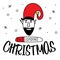 Merry Christmas avatars head elf or gnome and lettering LOADING CHRISMAS. The xmas black and red vector illustration in