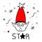 Merry Christmas avatars head elf or gnome and lettering STAR. The xmas black and red vector illustration in doodle art