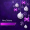 Merry Christmas background with Christmas balls and bows in lilac silver pink