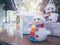 Merry Christmas background, little cute snowman with colorful dress code