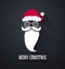 Merry Christmas background. Santa Claus moustache, beard and glasses on black background. Vector illustration