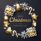 Merry Christmas background with shining gold and white ornaments.