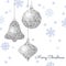 Merry Christmas background with silver hanging baubles