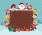 Merry Christmas Background wooden board with group of kids and Santa Claus