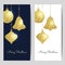 Merry Christmas backgrounds with gold hanging baubles. Shining g