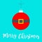 Merry Christmas ball toy hanging. Santa Claus Coat red costume with yellow golden belt buckle. Tree decoration. Cute cartoon