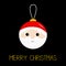 Merry Christmas ball toy hanging. Santa Claus head face, beard, moustaches, white eyebrows, red hat. Tree decoration. Cute cartoon