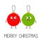 Merry Christmas ball toy icon set. Love couple looking on each other, holding hands. Funny smiling face head. Cute cartoon charact