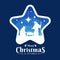 Merry Christmas banner sign with Nightly christmas scenery mary and joseph in a manger with baby Jesuson in star frame on blue