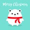 Merry Christmas. Bear face head body round icon. Red scarf. Cute cartoon kawaii funny character. Hello winter. Baby greeting card