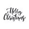 Merry christmas black ink brush lettering. Typography decoration for xmas greeting card. Vector calligraphy isolated on