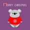 Merry Christmas. Candy cane. Koala in red ugly sweater with snowflake. Happy New Year. Kawaii animal. Cute cartoon bear baby
