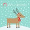 Merry christmas. Candy cane. Reindeeer head. Cute cartoon deer with horns, red Santa Claus hat, scarf. Snowdrift. Blue winter snow