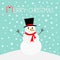 Merry Christmas. Candy cane. Snowman, carrot nose, hat, red scarf and snowflakes. Cute cartoon funny kawaii character. Blue winter