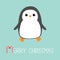 Merry Christmas Candy cane text. Kawaii Penguin bird icon. Cute cartoon baby character. Flat design Winter antarctica blue backgro