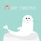 Merry Christmas Candy cane text. White sea lion. Harp seal pup lying on iceberg ice. Cute cartoon character. Happy baby animal col