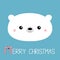 Merry Christmas. Candycane text. Polar white bear cub face. Happy New Year. Cute cartoon baby character. Arctic animal. Hello
