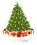 Merry Christmas card with Christmas tree and gift boxes