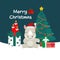 Merry Christmas card with Cute Rhino wearing Santa Claus hat