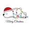 Merry Christmas card design with cute polar bear wear Santa hat