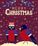 Merry Christmas Card with Flat Bullfinch Couple