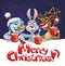 Merry Christmas card with Funny Santa and Rabbit
