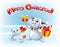 Merry Christmas card with Funny Snowmen with gifts