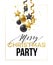 Merry Christmas card with gold and black balls. Vector illustration