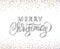 Merry Christmas card with hand written lettering. Falling confetti, colourful frame and border isolated on white