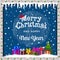 Merry Christmas card with snow, icicles, christmas tree and gif