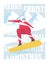 Merry Christmas card with snowboarding Santa. Sporting Santa Claus congratulation text. Flat style greeting illustration