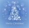 Merry Christmas Card with snowy christmas tree.