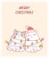 Merry Christmas card with two funny fat cats wrapped xmas garland