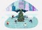 Merry Christmas. Cartoon people of different ages on icerink. Christmas entertainments in decorated city in winter