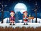 Merry Christmas celebrating with Santa boy and girl holding gift box