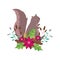 Merry christmas celebration cute squirrel flower leaves