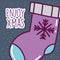 Merry christmas celebration purple sock snowflake
