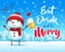 Merry Christmas! Cheerful snowman with beer in Christmas snow scene winter landscape