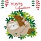 Merry Christmas! Christmas cute sloth.Mother and child
