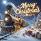 Merry Christmas with christmas train with snow and Santa Claus.
