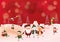 Merry Christmas. Collection of funny Cheerful snowman, little elves, Santa clause, reindeer.Holiday greeting card