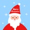 Merry Christmas concept vector illustration. Closeup Santa Claus face in flat design.