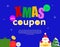 Merry Christmas coupon gift-giveaway event banner template with cute Santa Claus, gift boxes, pine trees, ornament