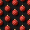 Merry Christmas cricket seamless pattern. Hang on a thread realistic cricket ball as a Christmas ball on black horizontal