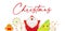 Merry Christmas cute design with Santa Claus, fir tree, clock, gingerbread man, garland and toys